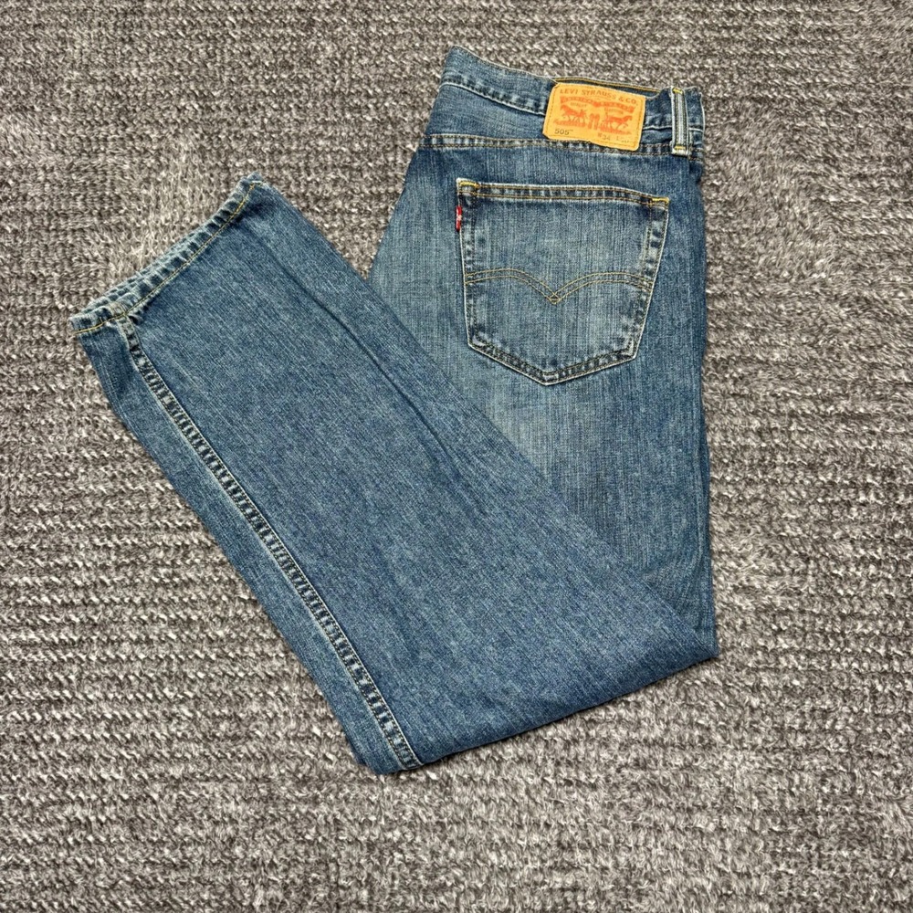 Levis Mens 505 Regular Fit Straight Leg Jeans 34x30 Medium Wash Denim‎